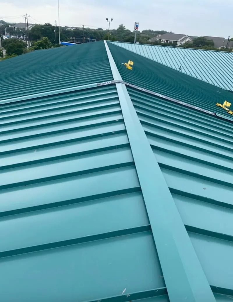 Green commercial metal roof ridge and valley for Metal Roof Repair in Rockwood